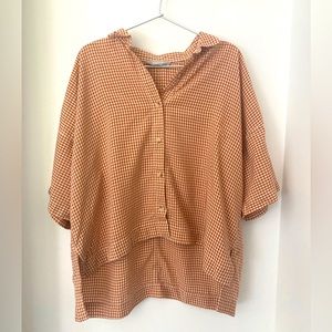 Everlane rust checked button-down collared tee- loose fit- adorable- sz M